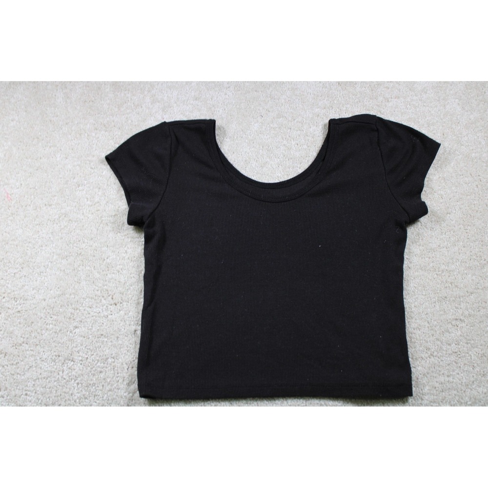 Weekend Soul Shirt Womens Small‎ Black Ribbed Short Sleeve Crop Top Stretchy Tee